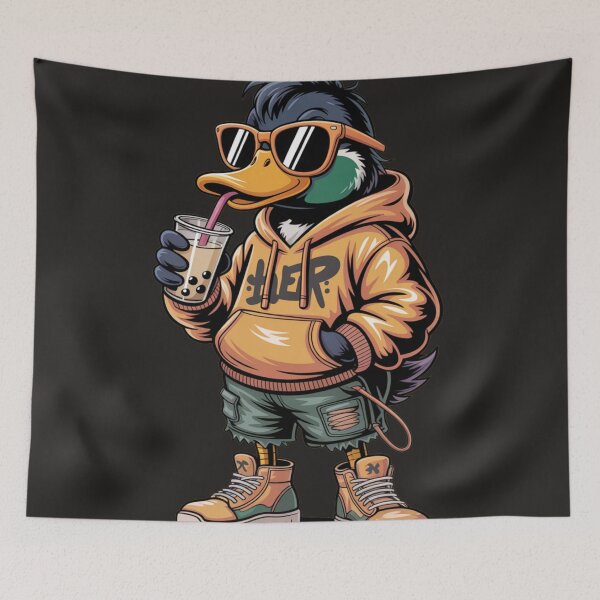Item preview, Cool Duck Drinking Boba T-Shirt | Streetwear Animal Cartoon Hoodie Duck | Cute Bubble Tea Graphic Design designed and sold by Snark & Spark.