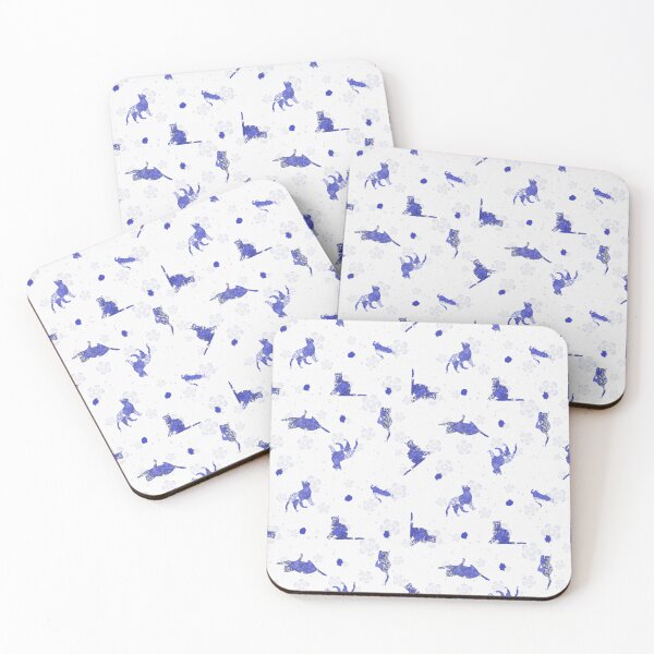 Item preview, Silhouettes of Cats with Blue Flowers designed and sold by Nekogobido.