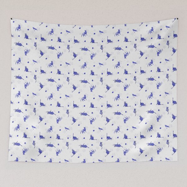 Item preview, Silhouettes of Cats with Blue Flowers designed and sold by Nekogobido.