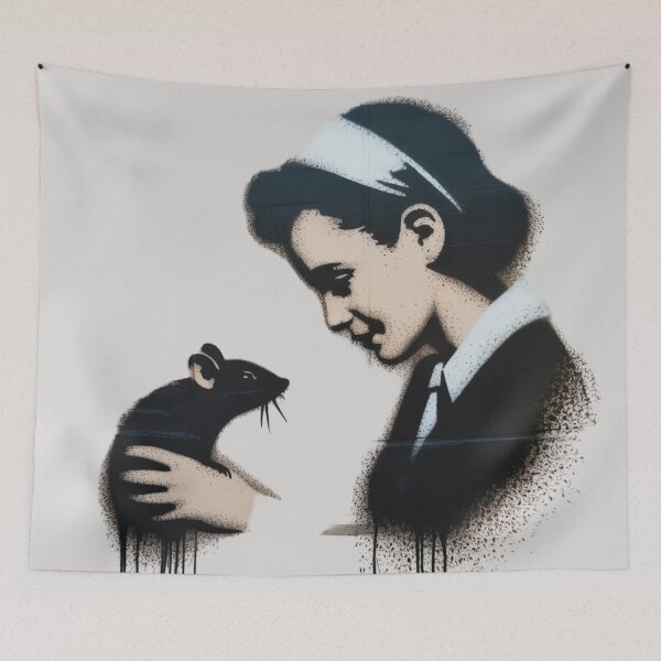 Item preview, Banksy a 1950s housewife looking down at a rat designed and sold by 123ks.