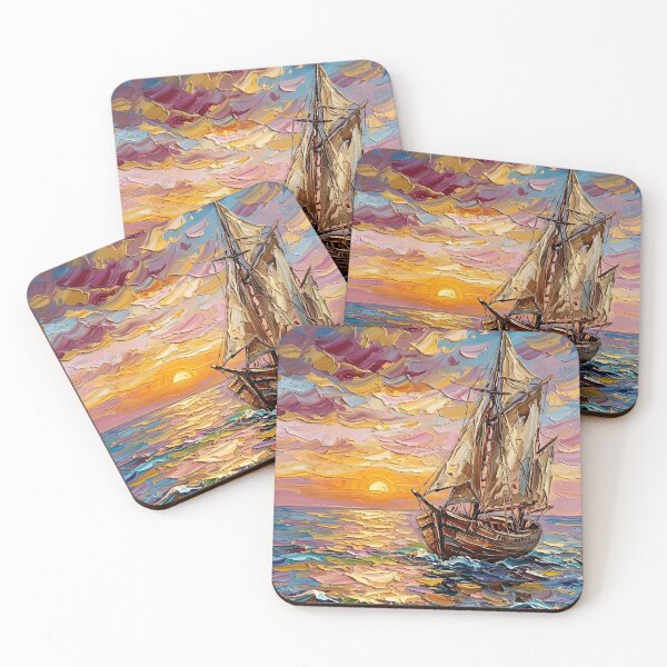Item preview, Colorful Seascape with Sailing Ship designed and sold by BombasticPlanet.