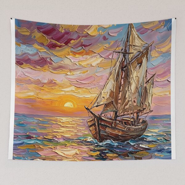 Item preview, Colorful Seascape with Sailing Ship designed and sold by BombasticPlanet.
