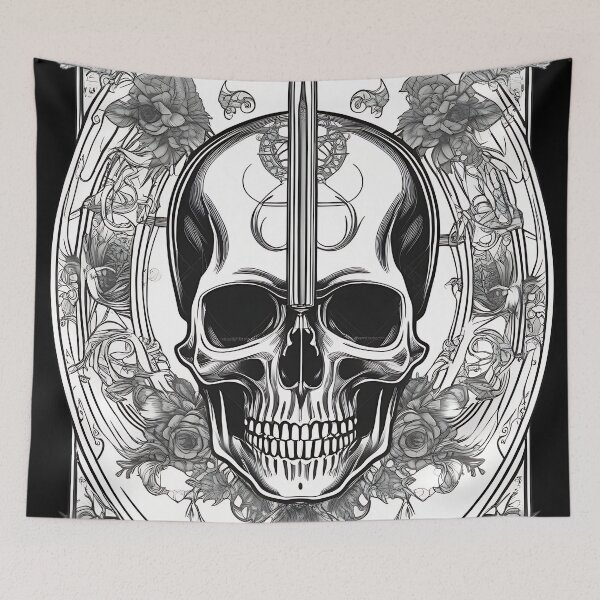 Item preview, Gothic Sword Pierced Skull Floral Engraving designed and sold by DarkOriginArts.