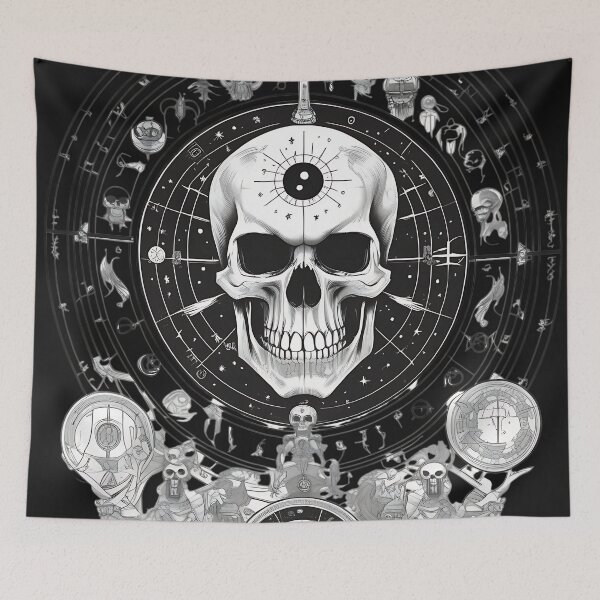 Item preview, Esoteric Astrological Skull Zodiac Wheel Engraving designed and sold by DarkOriginArts.