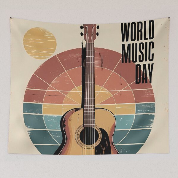 Item preview, Retro Acoustic Guitar and Music Is Power - World Music Day designed and sold by Art-Arcade6.