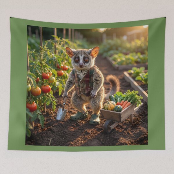 Item preview, Cute Bushbaby Gardener Tends Tomatoes designed and sold by Tridentulus.
