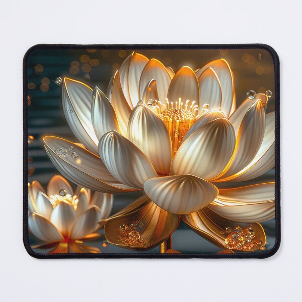 Item preview, White Lotus Flower on Dark Background | Elegant Gold Silver Floral Art designed and sold by MargaretWiktor.