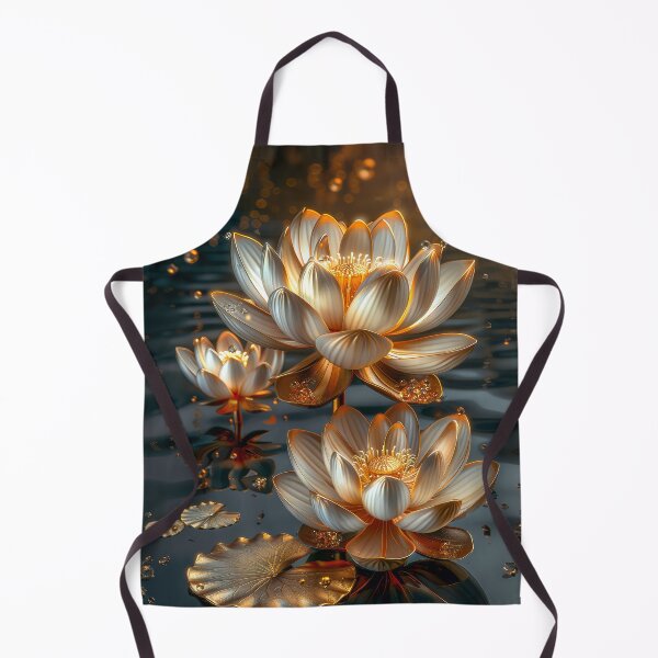Item preview, White Lotus Flower on Dark Background | Elegant Gold Silver Floral Art designed and sold by MargaretWiktor.