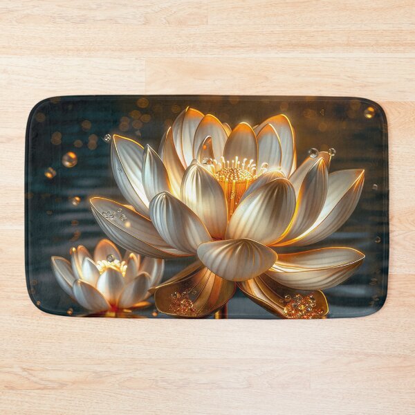 Item preview, White Lotus Flower on Dark Background | Elegant Gold Silver Floral Art designed and sold by MargaretWiktor.