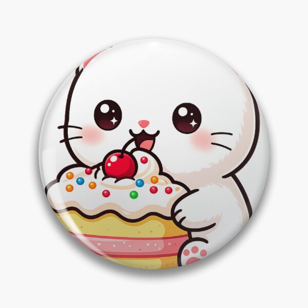 Item preview, Kawaii Little white kitty cat eating cake with cutest smile designed and sold by SrumbleArt.