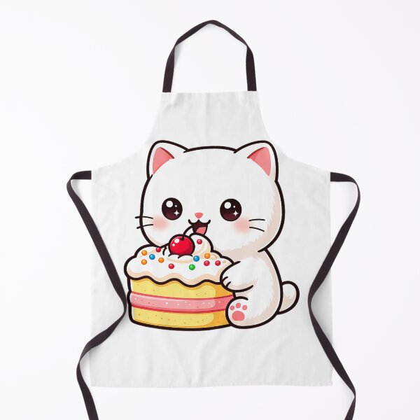 Item preview, Kawaii Little white kitty cat eating cake with cutest smile designed and sold by SrumbleArt.