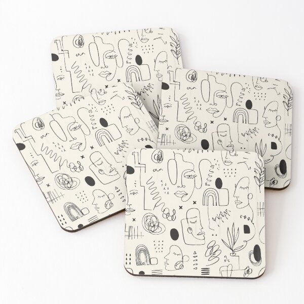 Item preview, Abstract line faces with botanical elements designed and sold by Prasakro.