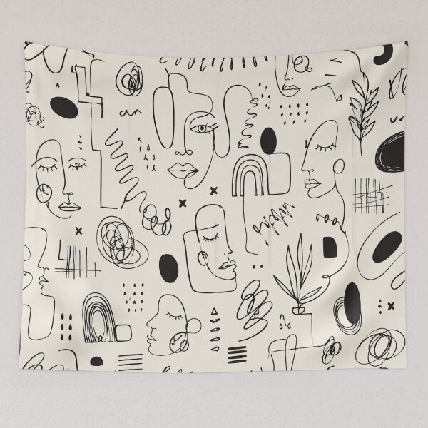 Item preview, Abstract line faces with botanical elements designed and sold by Prasakro.