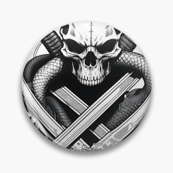 Item preview, Dark Fantasy Skull Crossed Swords and Snake Engraving designed and sold by DarkOriginArts.