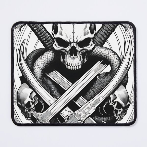 Item preview, Dark Fantasy Skull Crossed Swords and Snake Engraving designed and sold by DarkOriginArts.