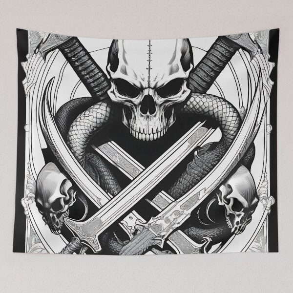 Item preview, Dark Fantasy Skull Crossed Swords and Snake Engraving designed and sold by DarkOriginArts.