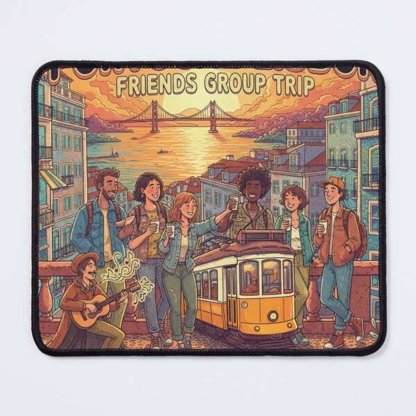 Item preview, Lisbon Friends Trip: Sunset Miradouro & Vintage Tram Travel Poster designed and sold by FitEnvy.