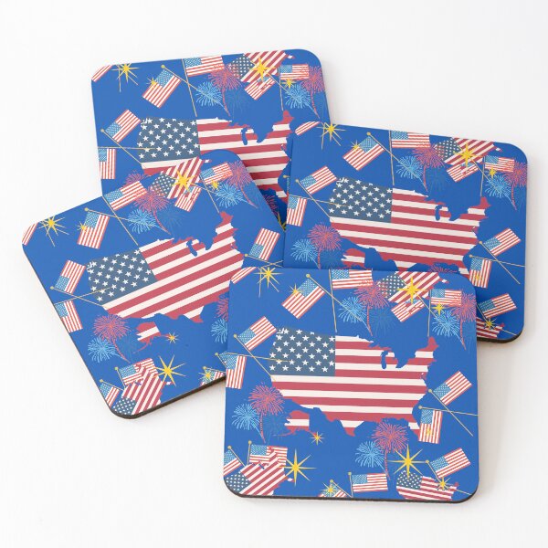 Item preview, American Flag USA Map Fireworks Fourth of July Patriotic Art Print designed and sold by Extremeallie.