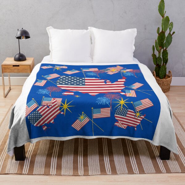 Item preview, American Flag USA Map Fireworks Fourth of July Patriotic Art Print designed and sold by Extremeallie.