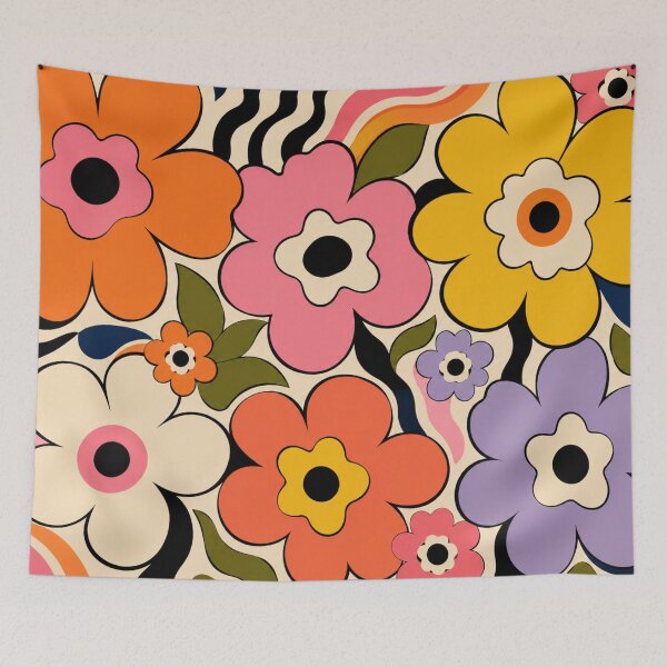 Item preview, 70s floral pop-art pattern designed and sold by Prasakro.