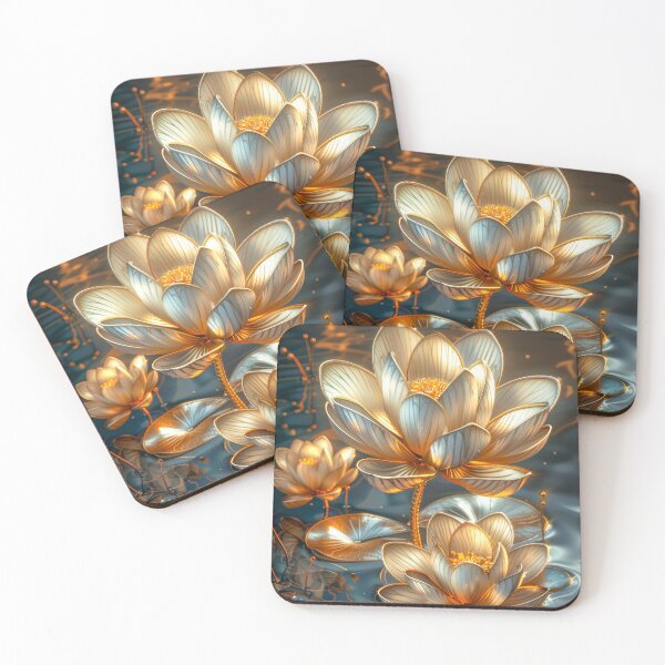 Item preview, Golden Lotus Flower on Dark Background | Elegant Gold Silver Floral Art designed and sold by MargaretWiktor.