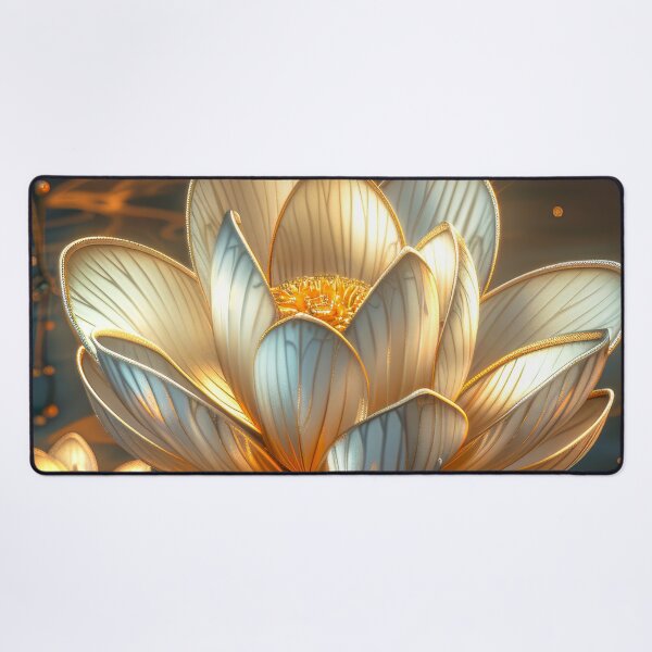 Item preview, Golden Lotus Flower on Dark Background | Elegant Gold Silver Floral Art designed and sold by MargaretWiktor.