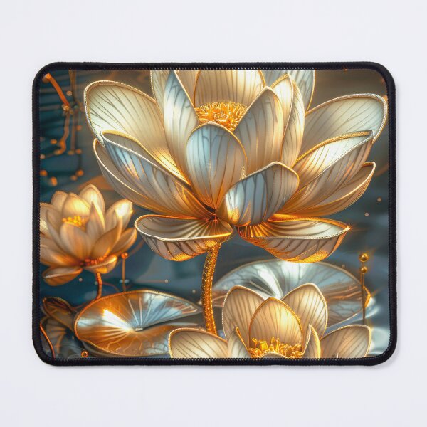 Item preview, Golden Lotus Flower on Dark Background | Elegant Gold Silver Floral Art designed and sold by MargaretWiktor.
