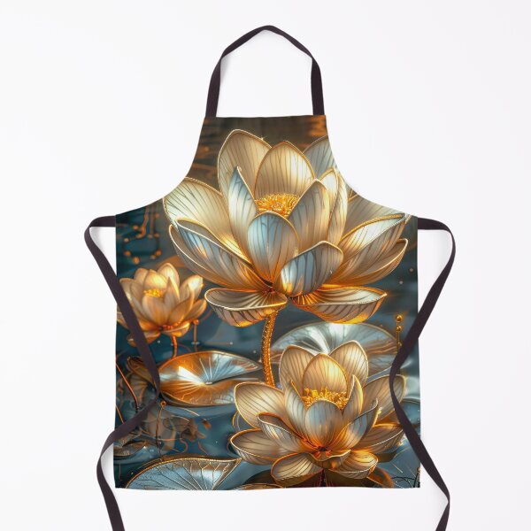 Item preview, Golden Lotus Flower on Dark Background | Elegant Gold Silver Floral Art designed and sold by MargaretWiktor.