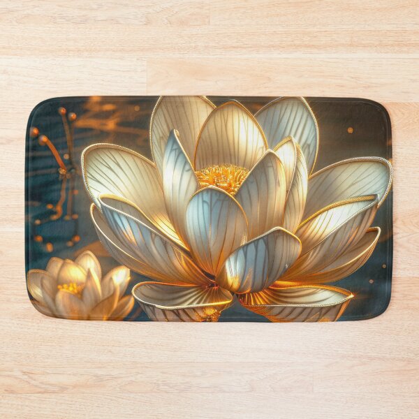 Item preview, Golden Lotus Flower on Dark Background | Elegant Gold Silver Floral Art designed and sold by MargaretWiktor.