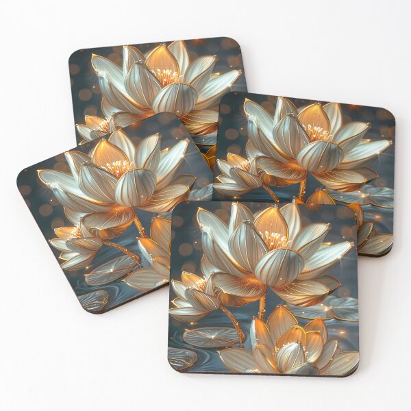 Item preview, Golden Lotus Flower on Dark Background | Elegant Gold Silver Floral Art designed and sold by MargaretWiktor.