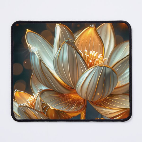 Item preview, Golden Lotus Flower on Dark Background | Elegant Gold Silver Floral Art designed and sold by MargaretWiktor.