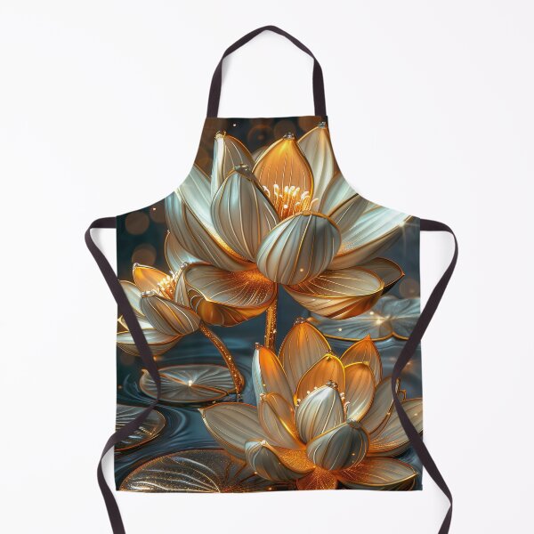 Item preview, Golden Lotus Flower on Dark Background | Elegant Gold Silver Floral Art designed and sold by MargaretWiktor.