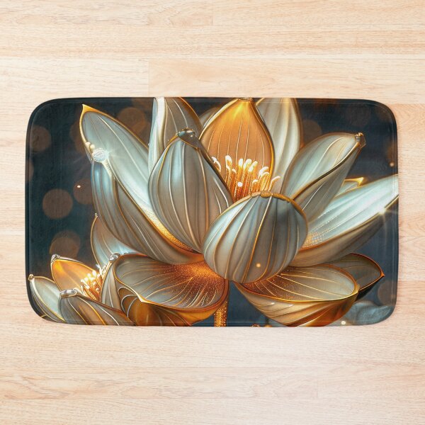Item preview, Golden Lotus Flower on Dark Background | Elegant Gold Silver Floral Art designed and sold by MargaretWiktor.
