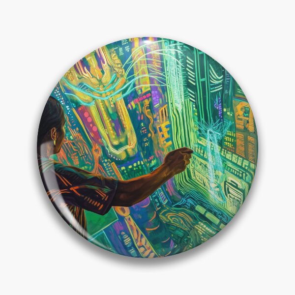 Item preview, Digital Goddess - Cyberpunk Neon Circuit Portrait designed and sold by Caspereickeart.