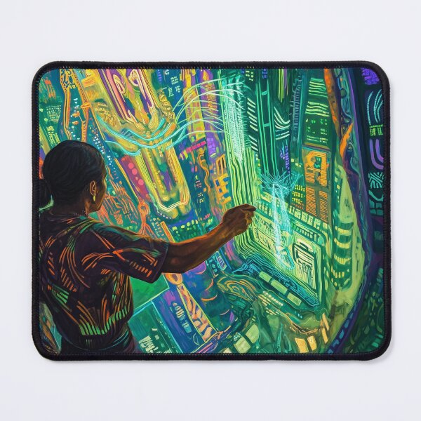 Item preview, Digital Goddess - Cyberpunk Neon Circuit Portrait designed and sold by Caspereickeart.