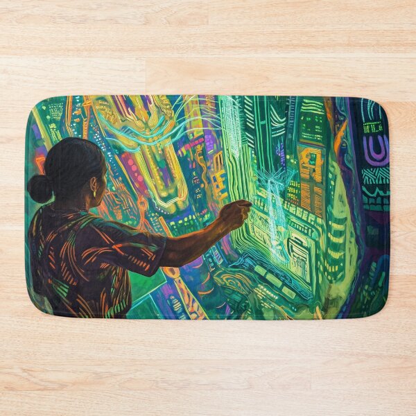 Item preview, Digital Goddess - Cyberpunk Neon Circuit Portrait designed and sold by Caspereickeart.