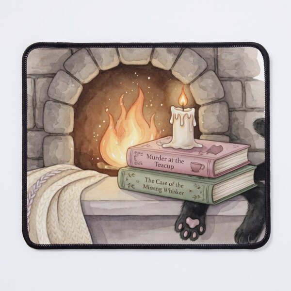 Item preview, Hearth And Whodunits — Cozy Fireplace Hidden Cat Mystery Tee designed and sold by kosimazaki.