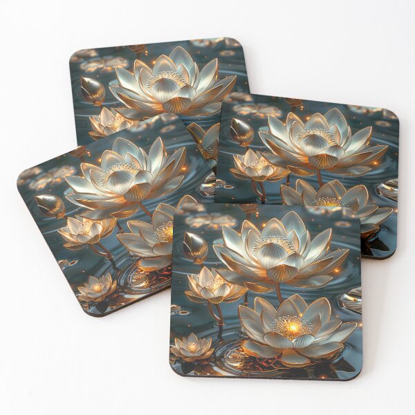 Item preview, Silver Lotus Flower on Dark Background | Elegant Gold Silver Floral Art designed and sold by MargaretWiktor.