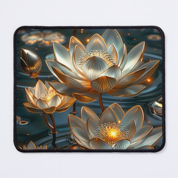 Item preview, Silver Lotus Flower on Dark Background | Elegant Gold Silver Floral Art designed and sold by MargaretWiktor.