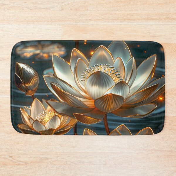 Item preview, Silver Lotus Flower on Dark Background | Elegant Gold Silver Floral Art designed and sold by MargaretWiktor.