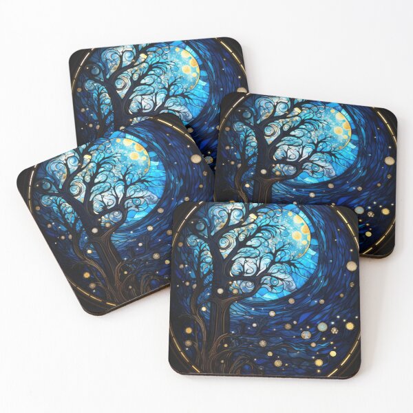 Item preview, Moonlit Tree Stained Glass Celestial Art designed and sold by pinkal.