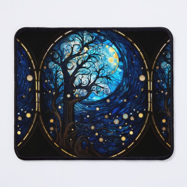 Item preview, Moonlit Tree Stained Glass Celestial Art designed and sold by pinkal.