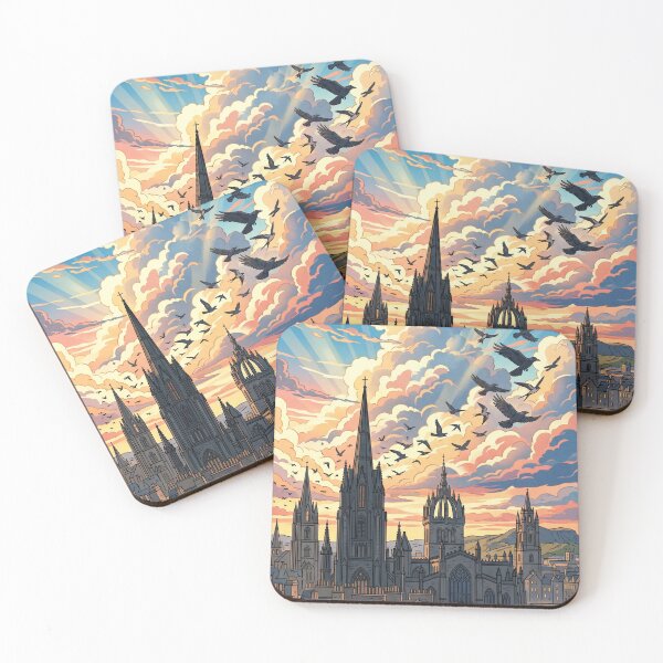 Item preview, Gothic City Twilight Ravens - Edinburgh Skyline / Ciudad Gotica Atardecer Cuervos designed and sold by SpiriTravels.