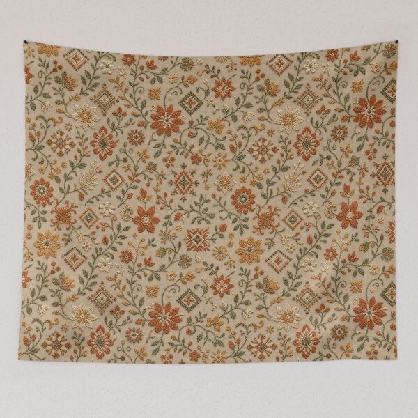 Item preview, Vintage Floral Embroidery Pattern Beige Linen designed and sold by frumixart.