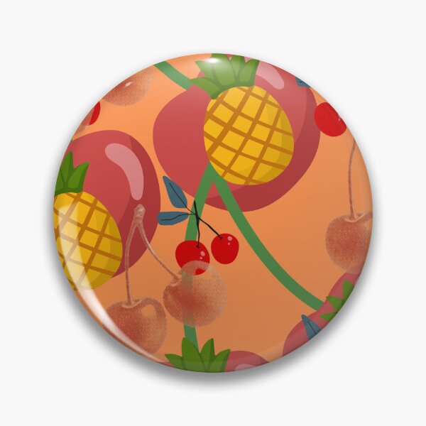 Item preview, : Pineapple Cherry Peach Tropical Fruit Pattern Orange Art Print designed and sold by Extremeallie.