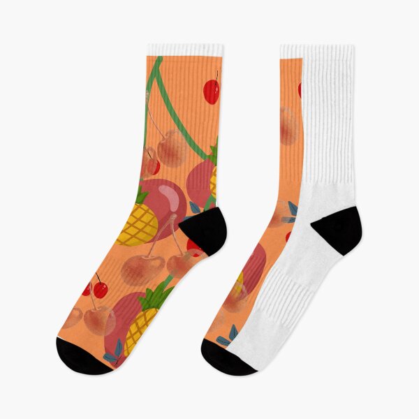 Item preview, : Pineapple Cherry Peach Tropical Fruit Pattern Orange Art Print designed and sold by Extremeallie.
