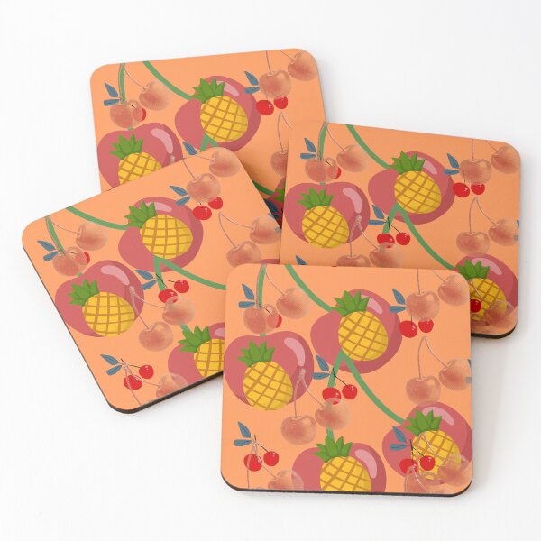 Item preview, : Pineapple Cherry Peach Tropical Fruit Pattern Orange Art Print designed and sold by Extremeallie.