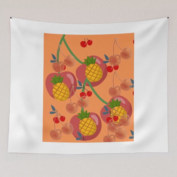 Item preview, : Pineapple Cherry Peach Tropical Fruit Pattern Orange Art Print designed and sold by Extremeallie.