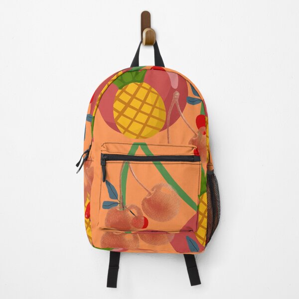 Item preview, : Pineapple Cherry Peach Tropical Fruit Pattern Orange Art Print designed and sold by Extremeallie.