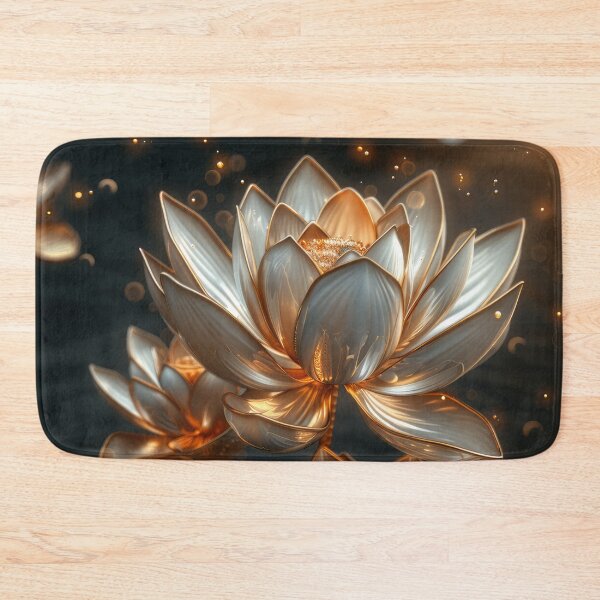 Item preview, Golden Lotus Flower on Dark Background | Elegant Gold Silver Floral Art designed and sold by MargaretWiktor.